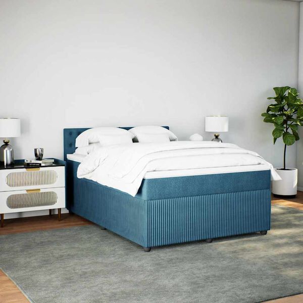 vidaXL Boxspringbett mit Matratze Blau 140x200 cm Samt