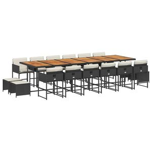 vidaXL 17-tlg. Garten-Essgruppe mit Kissen Schwarz Poly Rattan