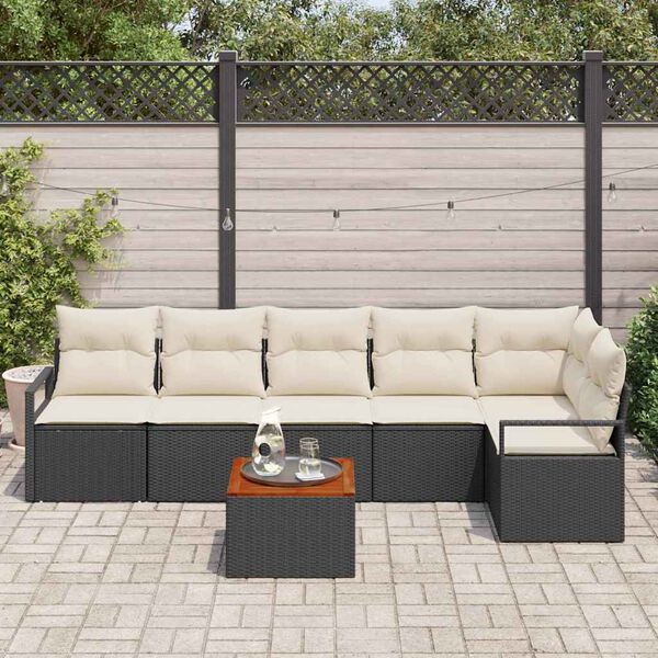 vidaXL Gartensofa-set mit Speicher 7 pcs Schwarz und Creme Poly-Rattan
