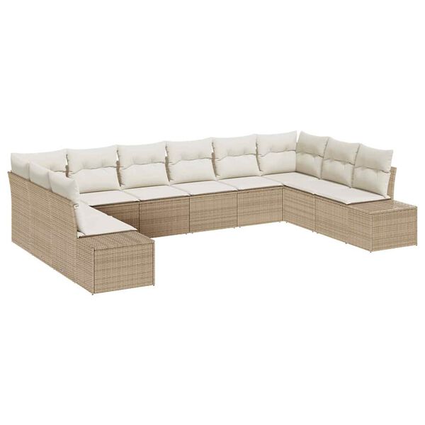 vidaXL Gartensofa-set mit Kissen 10 pcs Beige Poly-Rattan