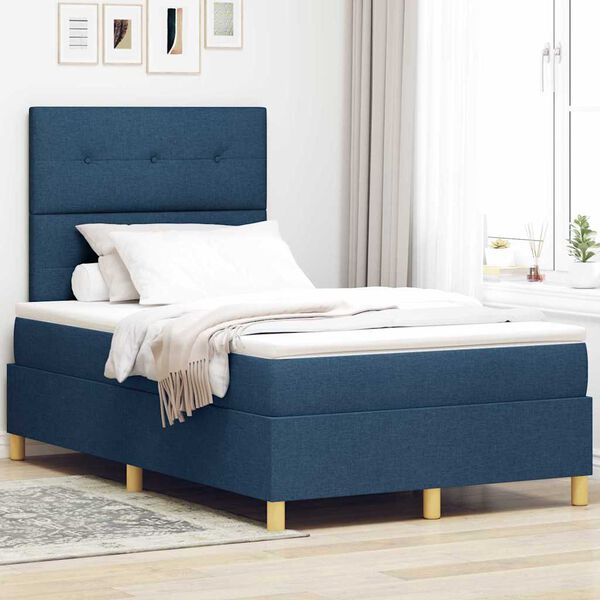 vidaXL LED Boxspringbett mit Matratze Blau 120 x 190 cm Stoff