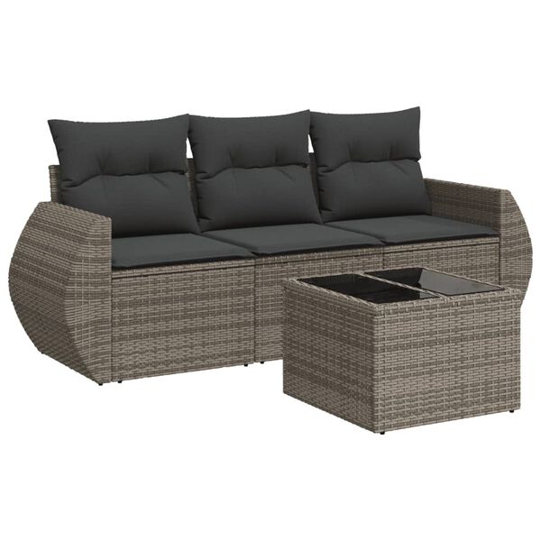 vidaXL 4-tlg. Garten-Sofagarnitur mit Kissen Grau Poly Rattan