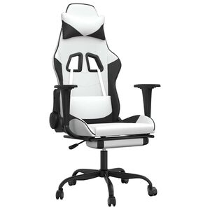 vidaXL Gaming-Stuhl mit Massage & Fu&szlig;st&uuml;tze Wei&szlig; & Schwarz Kunstleder