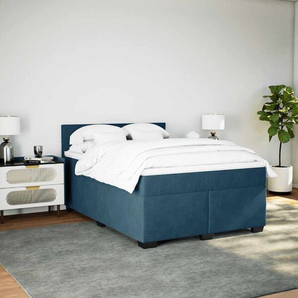 vidaXL Boxspringbett mit Matratze Blau 160x200 cm Samt