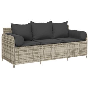 vidaXL Gartensofa mit Kissen 3-Sitzer Hellgrau Poly Rattan