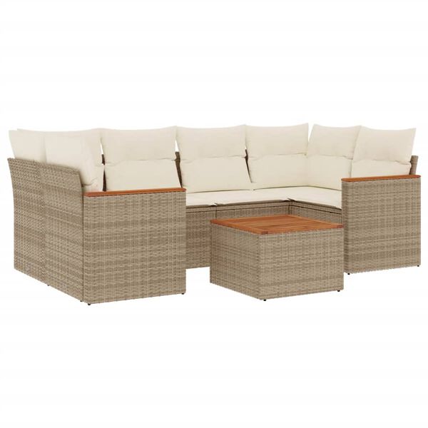 vidaXL 7-tlg. Garten-Sofagarnitur mit Kissen Beige Poly Rattan