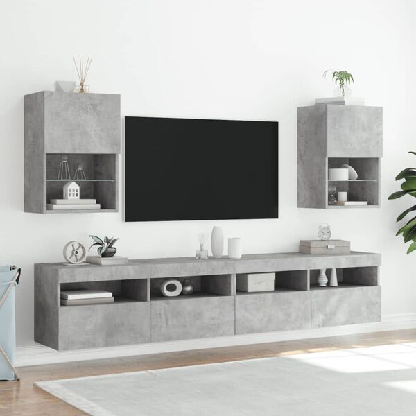 vidaXL TV-Schränke mit LED-Leuchten 2 Stk. Betongrau 40,5x30x60 cm
