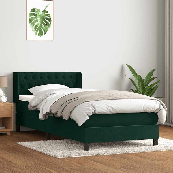 vidaXL Boxspringbett mit Matratze Dunkelgr&uuml;n 90x220 cm Samt