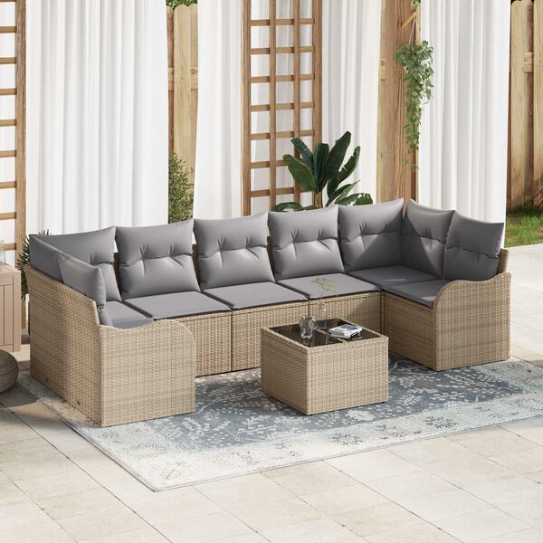 vidaXL Gartensofa-set mit Kissen mit Speicher 8 pcs Beige und Grau