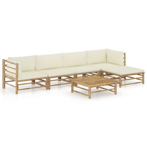 vidaXL 6-tlg. Garten-Lounge-Set mit Cremewei&szlig;en Kissen Bambus