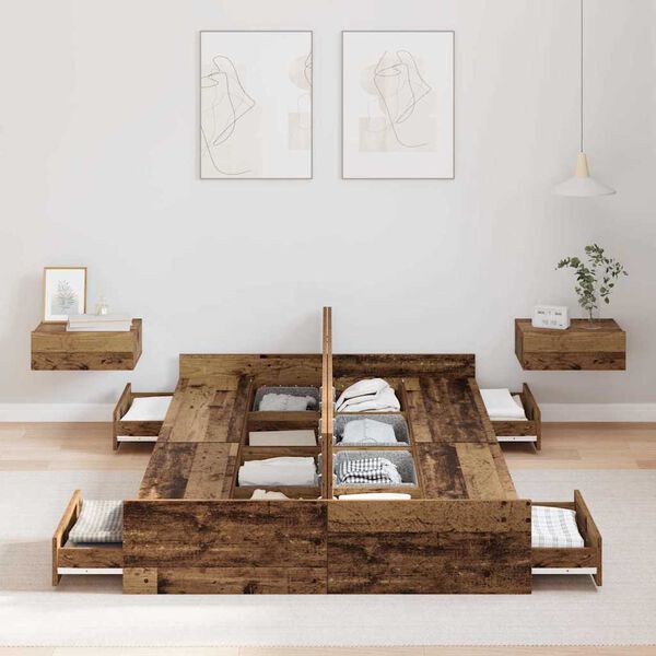 vidaXL Aufbewahrungsbettgestell Altholz 120 x 200 cm Holzwerkstoff