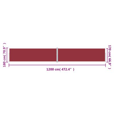 vidaXL Seitenmarkise Ausziehbar Rot 180x1200 cm