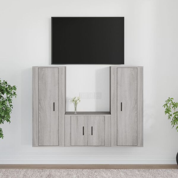 vidaXL 3-tlg. TV-Schrank-Set Grau Sonoma Holzwerkstoff