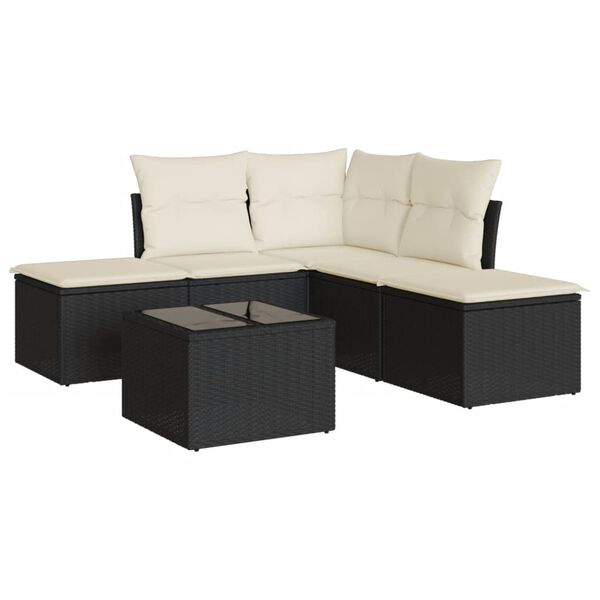vidaXL 6-tlg. Garten-Sofagarnitur mit Kissen Schwarz Poly Rattan