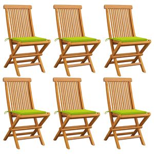 vidaXL Gartenst&uuml;hle mit Hellgr&uuml;nen Kissen 6 Stk. Massivholz Teak