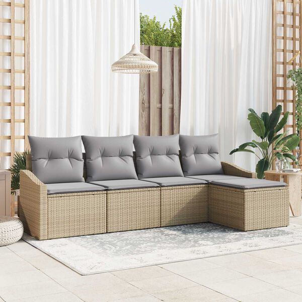 vidaXL Sofa Set mit Kissen 5 pcs Beige Poly Rattan