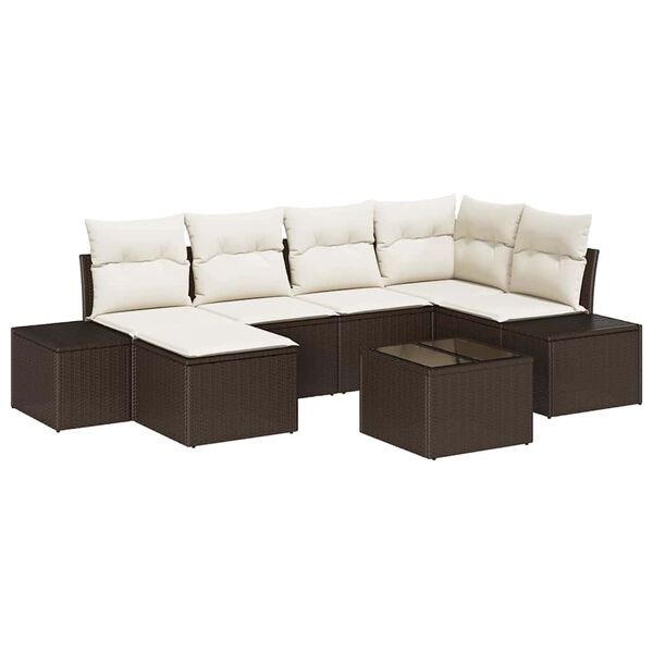vidaXL Garten-Sofa-Set mit Kissen 6 pcs Braun und Creme Poly-Rattan