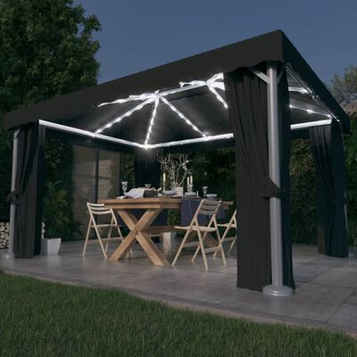 vidaXL Pavillon mit Vorhängen & LED-Lichterkette 4x3 m Anthrazit