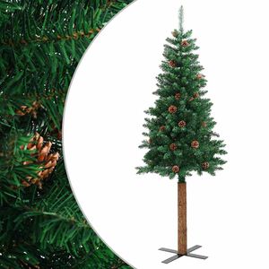 vidaXL Weihnachtsbaum Schlank mit Echtholz und Zapfen Gr&uuml;n 150 cm PVC