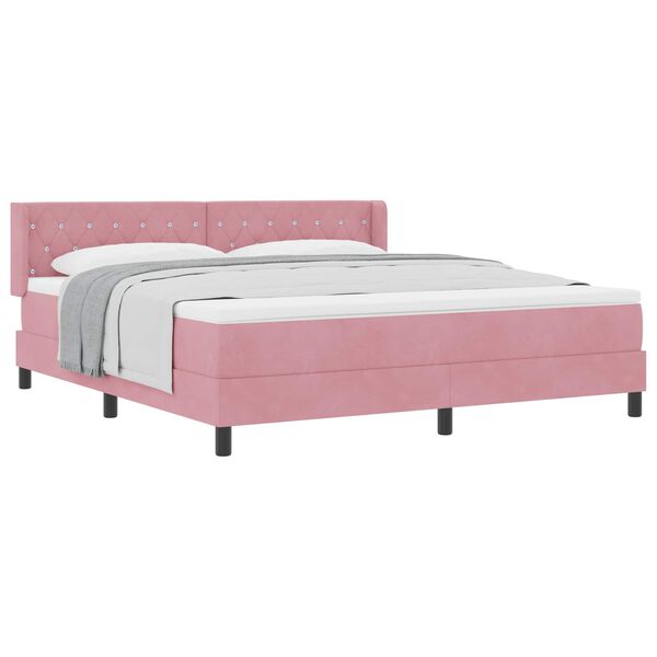 vidaXL Boxspringbett mit Matratze mit Kopfteil Rosa 200 x 180 cm Samt