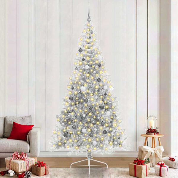 vidaXL K&uuml;nstlicher vorbeleuchteter Weihnachtsbaum Silber 240 cm PET
