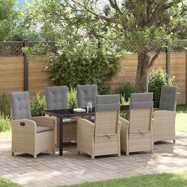 vidaXL Garten Essgruppe mit Kissen 7 pcs Beige Poly-Rattan