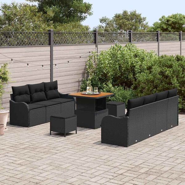 vidaXL Garten-Sofa-Set mit Kissen mit Speicher 10 pcs Schwarz