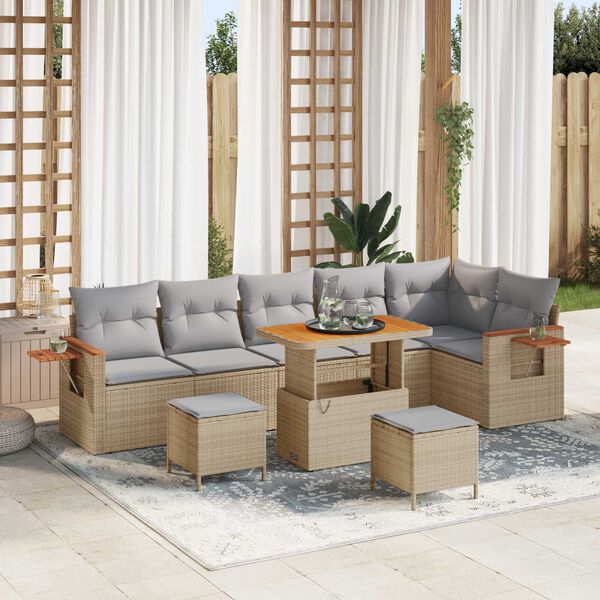 vidaXL Gartensofa-set mit Kissen 9 pcs Beige und Hellgrau