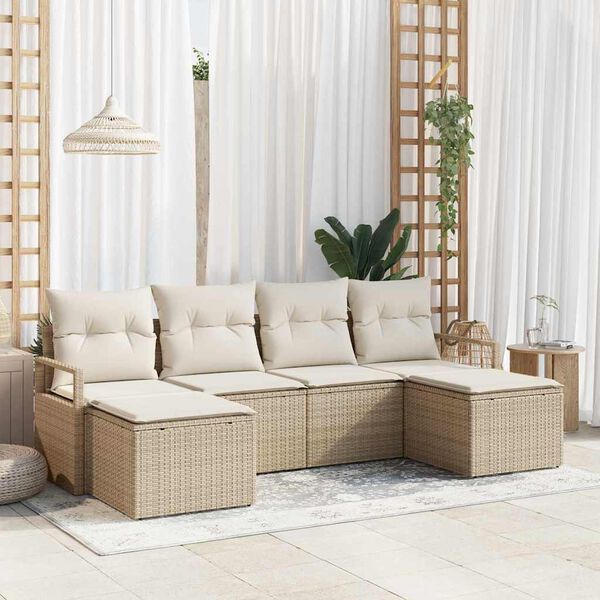 vidaXL Garten-Sofa-Set mit Kissen mit Speicher 6 pcs Beige und Creme