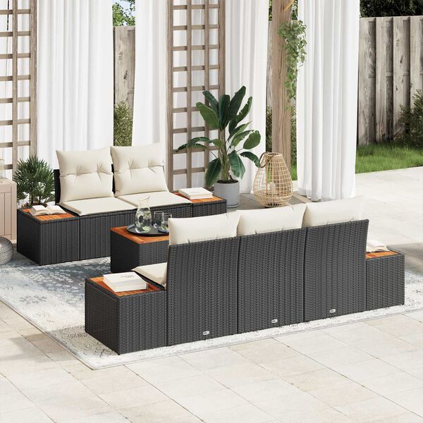 vidaXL Garten-Sofa-Set mit Kissen 6 pcs Schwarz Poly Rattan