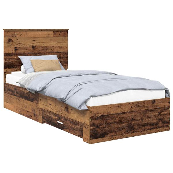 vidaXL Bettrahmen mit Kopfteil Altholz 90 x 190 cm Holzwerkstoff
