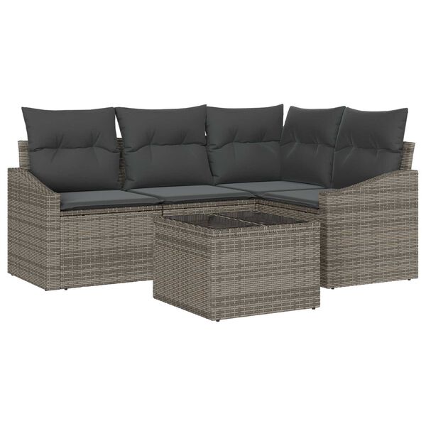 vidaXL Sofa Set mit Kissen mit Speicher 5 pcs Hellgrau Poly-Rattan