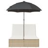 vidaXL Doppel-Sonnenliege mit Kissen & Sonnenschirm Beige Poly Rattan