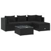 vidaXL 5-tlg. Garten-Lounge-Set mit Kissen Poly Rattan Schwarz