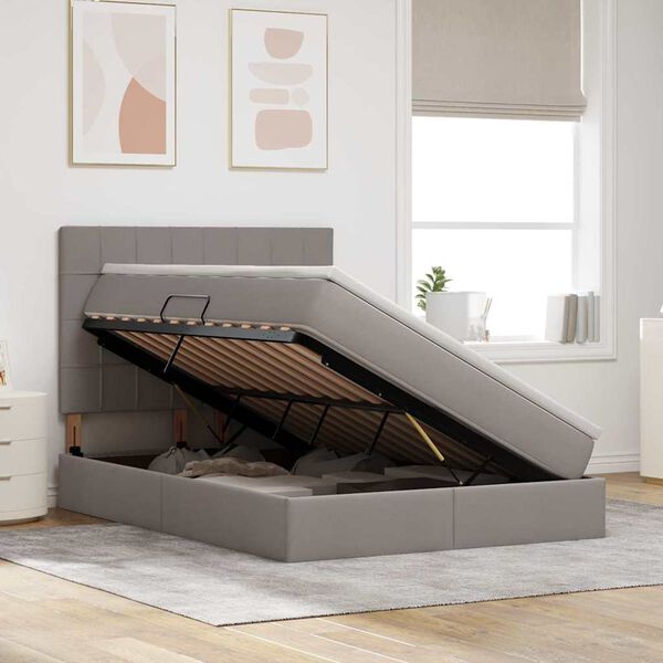 vidaXL Bett mit Stauraum und LED mit LED Taupe 140 x 190 cm Polyester