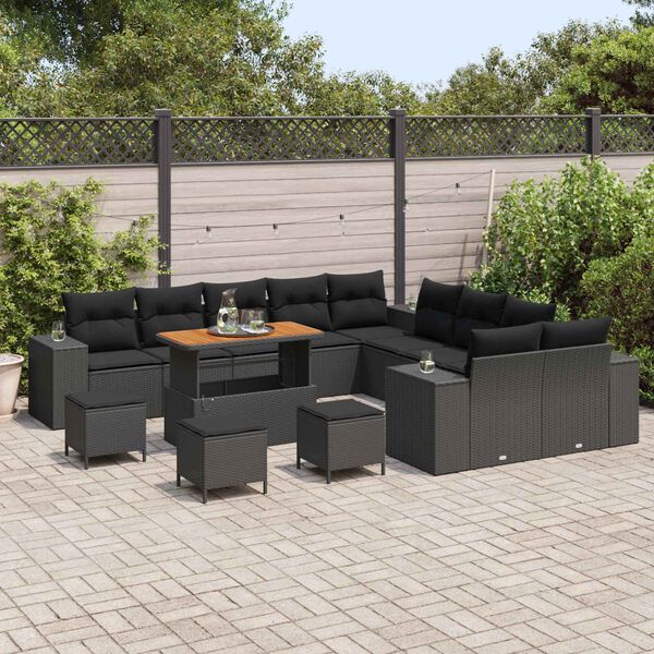 vidaXL Gartensofa-set mit Kissen 14 pcs Schwarz Poly-Rattan