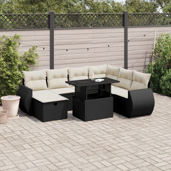 vidaXL 8-tlg. Garten-Sofagarnitur mit Kissen Schwarz Poly Rattan