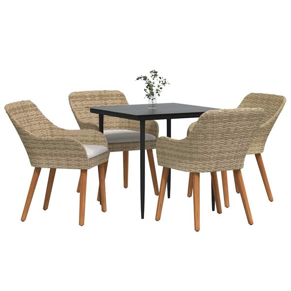 vidaXL Garten Essgruppe mit Kissen 5 pcs Beige Poly-Rattan