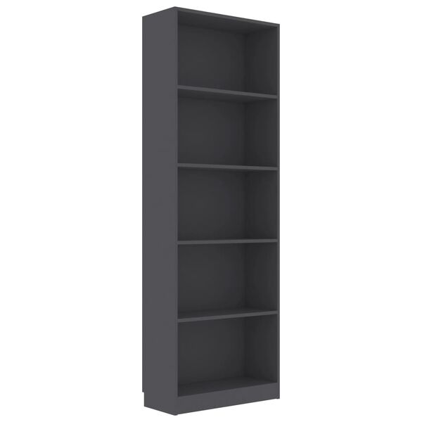 vidaXL B&uuml;cherregal 5 F&auml;cher Grau 60x24x175 cm Holzwerkstoff
