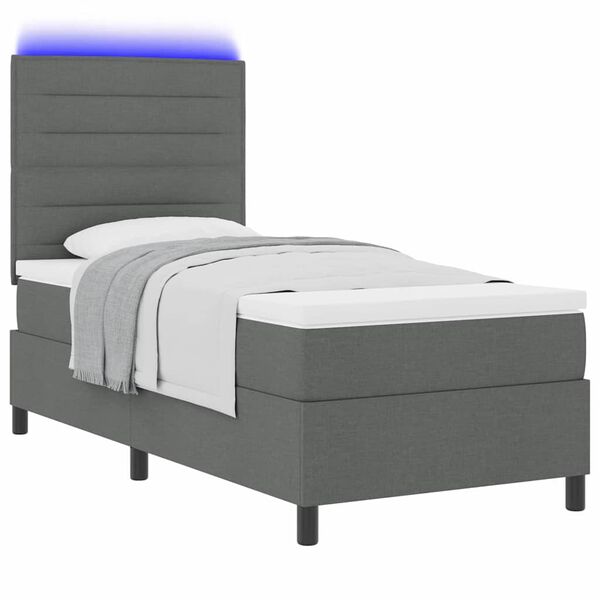 vidaXL Boxspringbett mit Matratze mit LED Dunkelgrau 90 x 200 cm Stoff