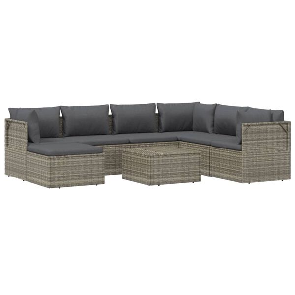 vidaXL 8-tlg. Garten-Lounge-Set mit Kissen Grau Poly Rattan