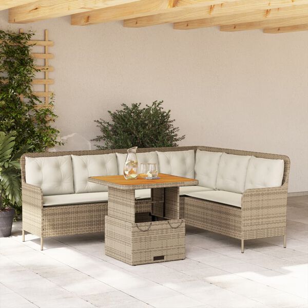 vidaXL 2-tlg. Garten-Sofagarnitur mit Kissen Beige Poly Rattan