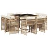 vidaXL 9-tlg. Garten-Essgruppe mit Kissen Beige Poly Rattan
