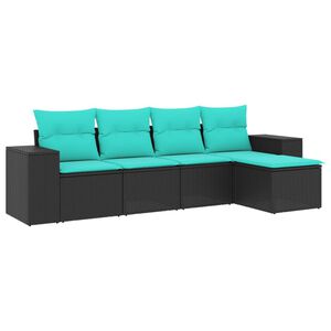 vidaXL 5-teiliges Gartensofa-Set mit Kissen, schwarzes Polyrattan