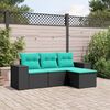 vidaXL 4-teiliges Gartensofa-Set mit Kissen, schwarzes Polyrattan