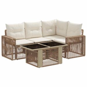 vidaXL Gartensofa-set 5 stk. Beige und Cremewei&szlig; Poly-Rattan