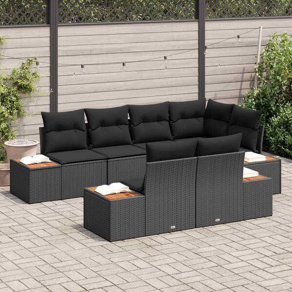 vidaXL Gartensofa-set mit Kissen mit Speicher 7 pcs Schwarz Polyrattan