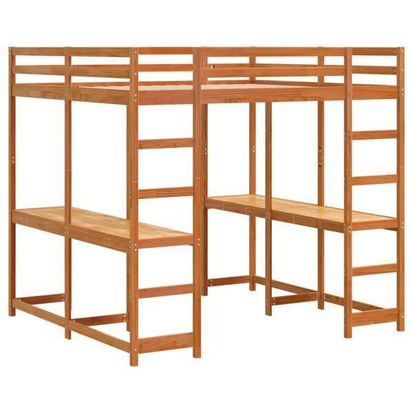 vidaXL Hochbett mit Schreibtisch & Leiter Braun 200x200 cm Kiefernholz