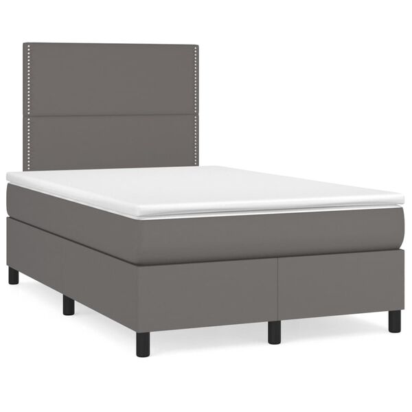vidaXL Boxspringbett mit Matratze & LED Grau 120x190 cm Kunstleder