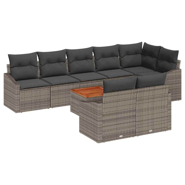 vidaXL Gartensofa-set mit Kissen 9 pcs Grau Poly-Rattan
